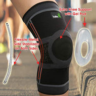 Knee Compression Sleeve with Gel Pad & Side Stabilizers - Black & Gray - Available in 5 Sizes