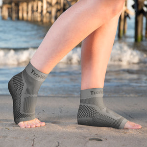 Ankle & Foot Compression Sleeve in 3 Sizes - Gray & Black, 1 Pair