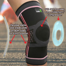 Knee Compression Sleeve with Gel Pad & Side Stabilizers - Black & Pink - Available in 5 Sizes