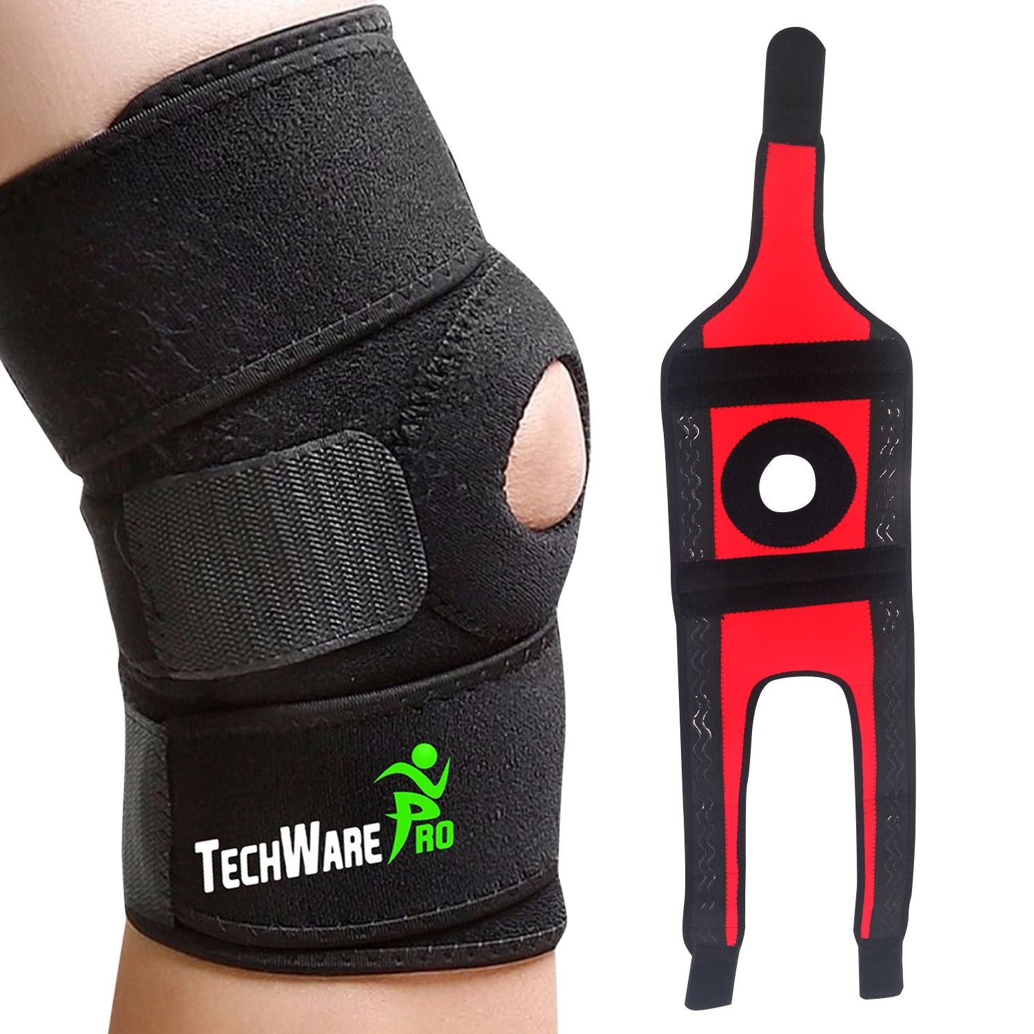 Knee Compression Sleeve with Gel Pad & Side Stabilizers - Black & Gray -  Available in 5 Sizes