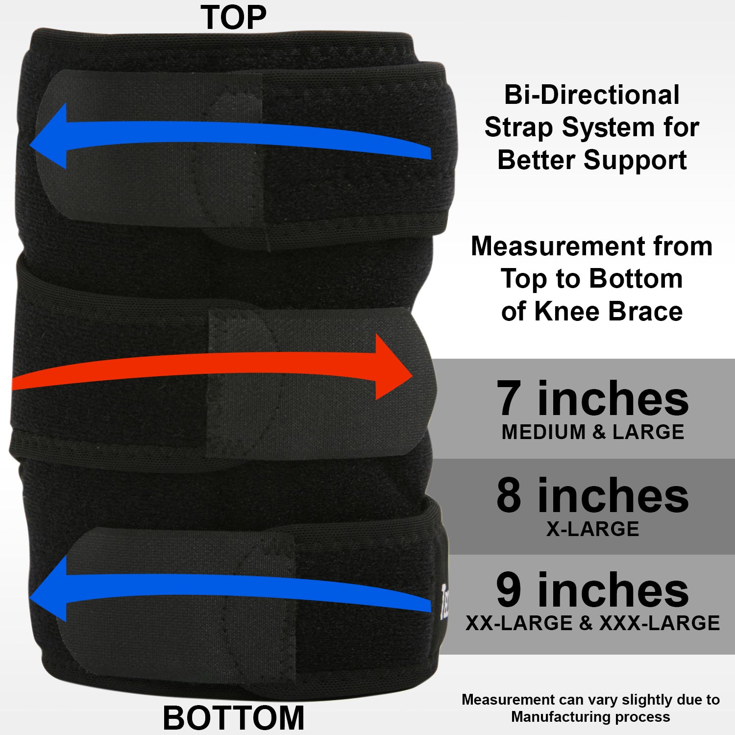 Bidirectional 3 Strap Knee Brace (BLACK) - Available in 5 Sizes - from  $18.99 - $24.99