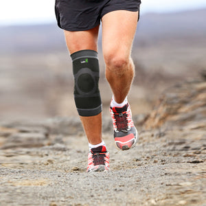 Knee Compression Sleeve with Gel Pad & Side Stabilizers - Black & Gray - Available in 5 Sizes
