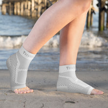Ankle & Foot Compression Sleeve In 3 Sizes - White & Gray, 1 Pair